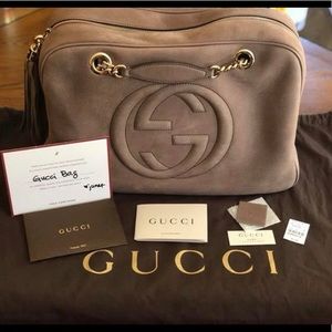 GUCCI SOHO NUBUCK LEATHER SHOULDER BAG